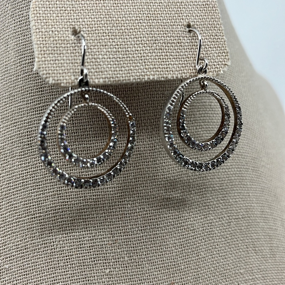 Vintage JCM 925 Sterling Silver CZ Pave Double Hoop Earrings Y2K - Picture 3 of 14